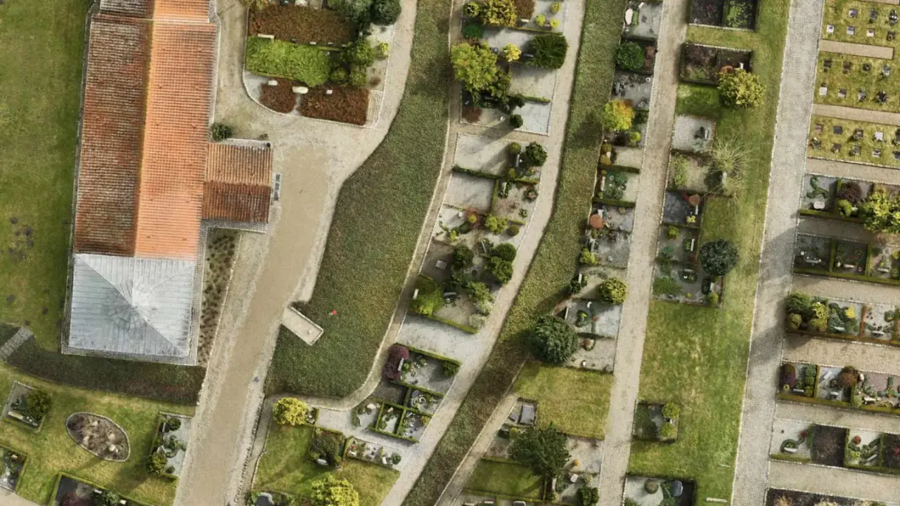 Luftfoto af Ølsted Kirkegård